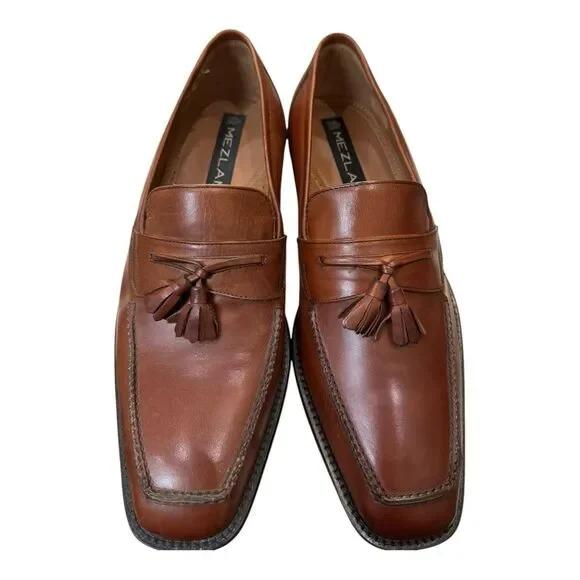 New Mezlan 2135 Cognac Men\'s Leather Slip-on Loafers Dress Shoes 9  9M Mezlan Lizard Dress Shoes Cognac Penny Loafers Mayor main image 3